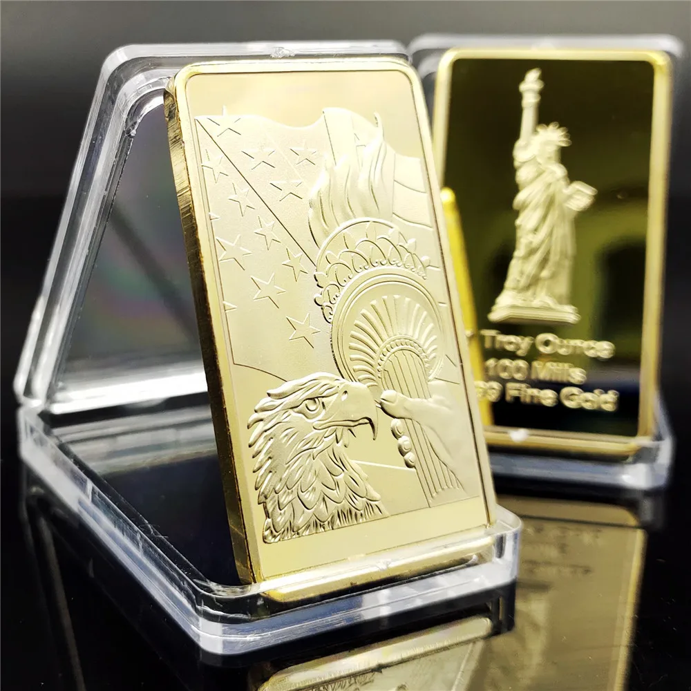 American Liberty Freedom Eagle Square Gold Plated Block Bar Memorial Commemorative Badge Collection Non Currency Coins Aliexpress