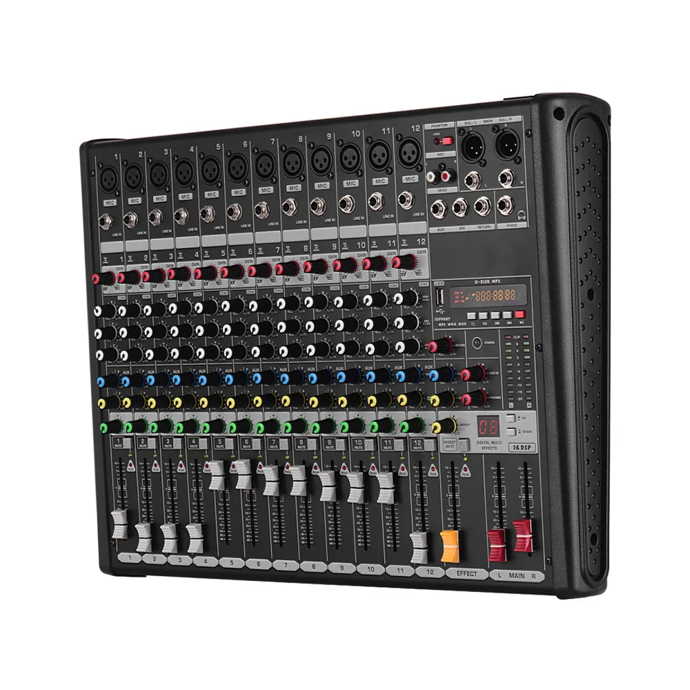 12-канальный микшер встроенный 48V Phantom Питание 16 DSP эффекты с XLR интерфейс микрофона 6,35 мм линия Интерфейс