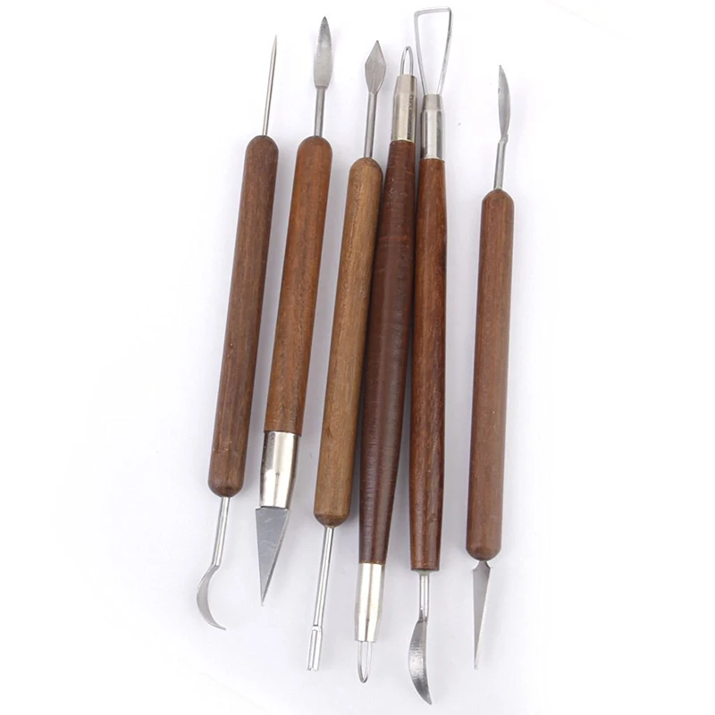 

Pottery Clay Sculpture Carving Modeling Tools Wooden Handle Set of 6pcs