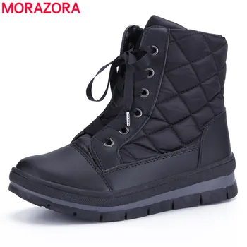 

MORAZORA 2020 NEW Winter Snow boots lace up solid color wool thick fur flat ankle boots women fashion platform boots