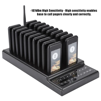

20 Channels Wireless Calling System Restaurant Guest Paging System Restaurant Paging System with Charging Dock Transmitter