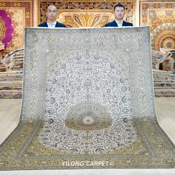 6'x9' Antique Turkish Silk Carpet Medallion Beige Hand Knotted Oriental Silk Rug (YJH251A)