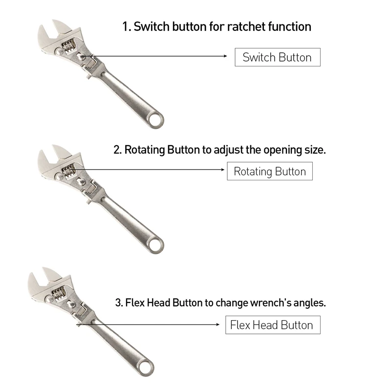 KALAIDUN Adjustable Wrench Ratchet Spanner CR-V Universal Key Multitool Large Opening Nut Wrench Home Bathroom Repair Hand Tools