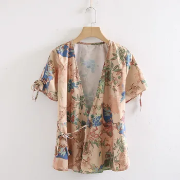 

Summer Wear Printing Double-breasted Short Sleeve Jacket Shirt Women