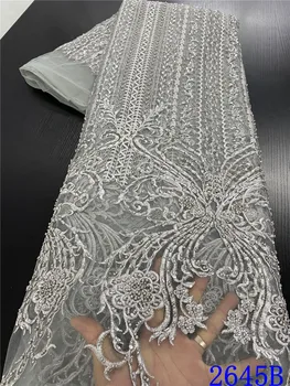 

Luxury Fashion Handmade Beads Lace Fabrics Gray African French Tulle Mesh Beaded Lace for Wedding Party Dress APW2645B