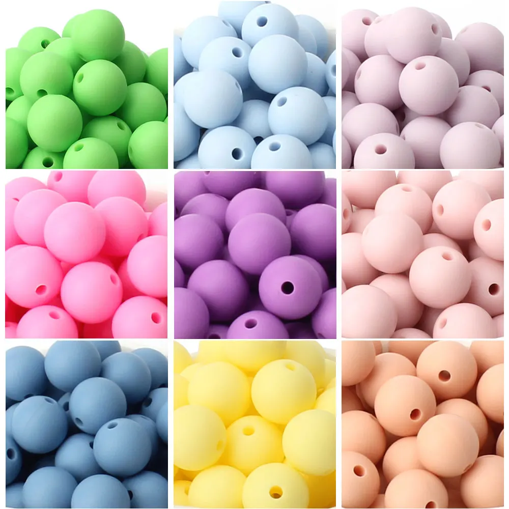 Round Silicone Teething Beads para o bebê, Food Grade, DIY Teethers Toys, suporte de mamilo, Chupeta Cadeia, BPA Free, 15mm, 20Pcs