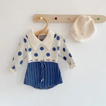 

2020 Baby Romper Knitted Long Sleeve Dot Pattern Sweet Infant Clothing