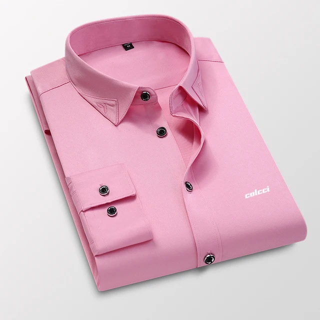 Silky Casual 2021Men's Shirts Slim Fit Office Men's Business Shirts Silk Cotton No Pilling Men's Office Shirts PINK-1701