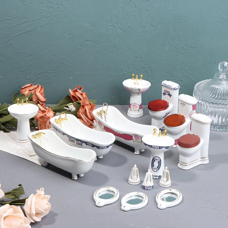 3/5pcs Dollhouse Miniature Bathroom Set Model Doll House Bathroom