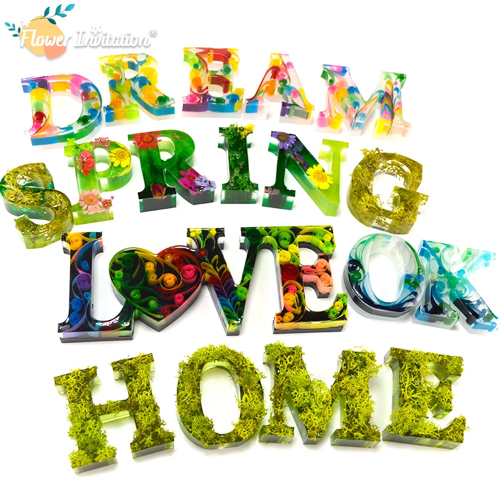 

Flower Invitation Home Decoration Birthday Stand Stereoscopic Molds Resin Silicone Letter Molds Alphabet 2020 New Arrivals