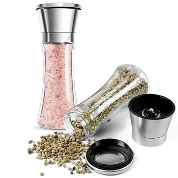 

Salt And Pepper Mill Shakers, Stainless Steel Manual Sea Salt Mills, Adjustable Ceramic Pepper Grinder With Glass Body