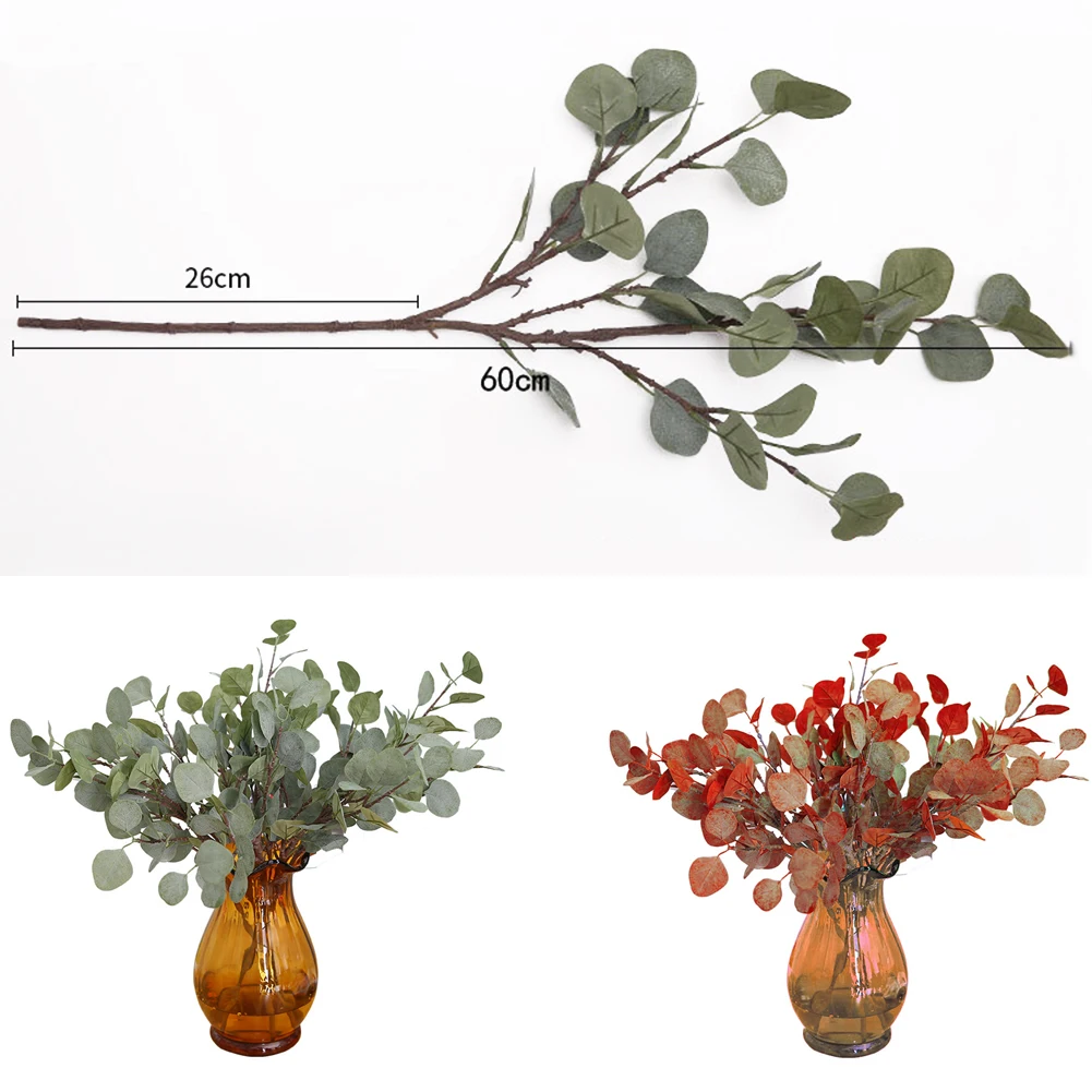 Tree Branches Green Artificial Autumn Silver Dollar Eucalyptus Leaf Fake Eucalyptus Leaves For Home Office DIY Artificial Plants