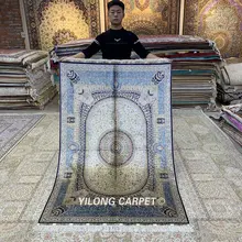 Yilong 4'x6' персидские ковры ручной работы турецкий темно-синий медальон шелковый ковер(ZQG363A