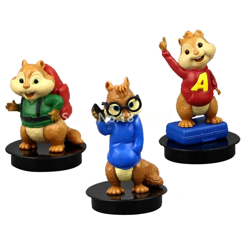 

New Alvin and the Chipmunks Alvin Theodore Simon 3pcs Set Mini PVC Figure Toy Dolls for Kids Children Gifts
