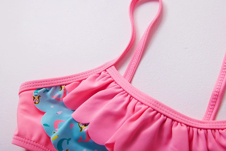 Купальный костюм из двух предметов для девочек, От 1 до 6 лет русалки, одежда для купания с оборками для девочек, детские купальные костюмы для девочек, 9176