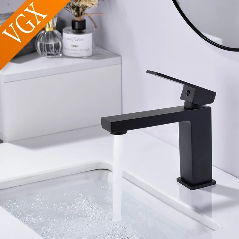Bathroom Basin Mixer Sink Faucet Hot Cold Water Faucet Square Tapware Bathroom Brass Chrome Black