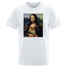 Mona Lisa shiba Inu Doge свободная Мужская футболка летняя футболка Фитнес Повседневная футболка с коротким рукавом Хлопок крутые топы для фитнеса