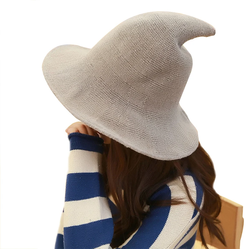 Women U Along The Sheep Wool Cap Female Fashion Witch Pointed Hat Knitting Hat Pointed Spire Knit Hat Fisherman Cap HOT