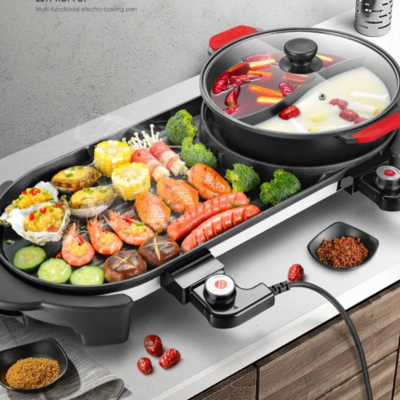 Description Picture 4 of itemKorean Multifunction Electric Pot Barbecue Machine Electric Hot Pot Intelligent Temperature Control Non-stick Coating