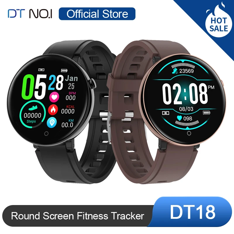 Najtaniej DT NO.1 DT18 Inteligentny zegarek Okrągły ekran dotykowy Smartwatch Sen Tętno Monitor ciśnienia krwi Inteligentny monitor fitness IP67 Moda sportowa Opaska na rękę Bransoletka Zespół Mężczyźni