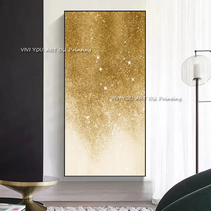 

The Best Star Gold Yellow Point White Oil Hand-Painted Canvas Wall Painting Abstract Art Picture for Living Room Home Decor