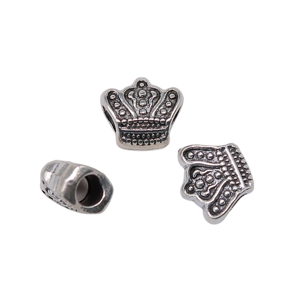 WYSIWYG 10pcs 11x10x6mm Vintage Crown Big Hole Beads For Jewelry Making DIY Bracelet Antique Silver Color | Украшения и