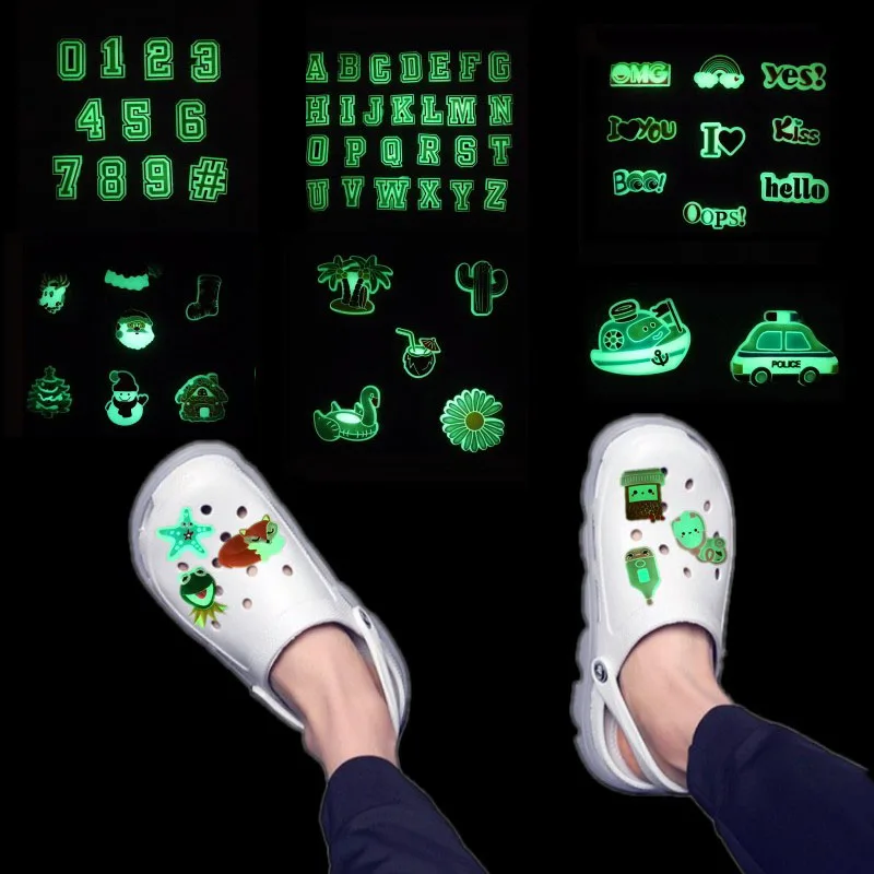 

5-26pcs Dinosaur Unicorn Glowing in the Dark PVC Shoe Charms Fluorescence Letters Shoe Decorations Avocado Ornaments Kids Gift