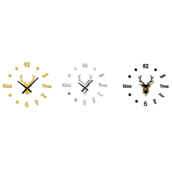 

3D Deer Head Wall Clock Acrylic Room Decoration DIY Personality Wall Sticker Clock Minimalist Silent Clock