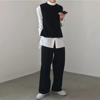 

Men Black White Gray Casual Loose Straight Suit Pant Male Japan Korea Streetstyle Retro Fashion Hip Hop Pant Long Trousers