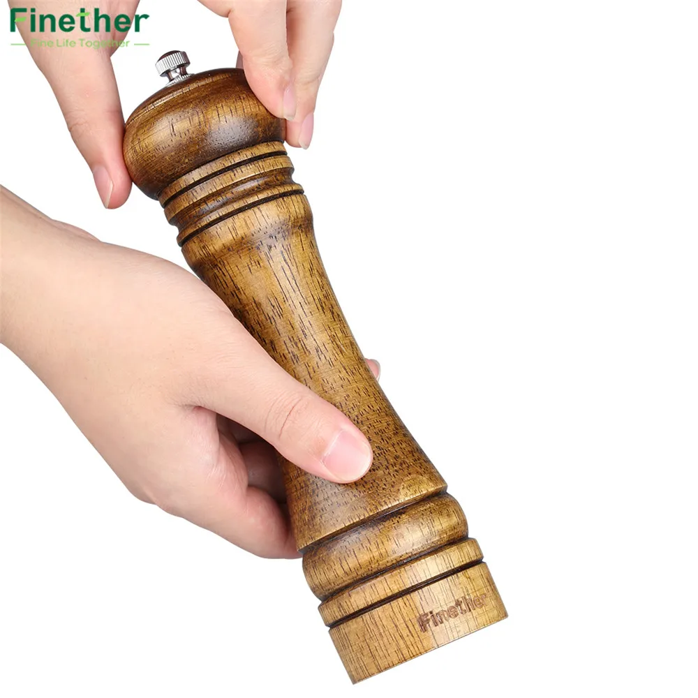 Finether Pepper Mills 8.7 inch Classical Wooden Pepper Sauce Spice Salt Corn Mill Grinder Hand Movement Convient Kitchen Tools7