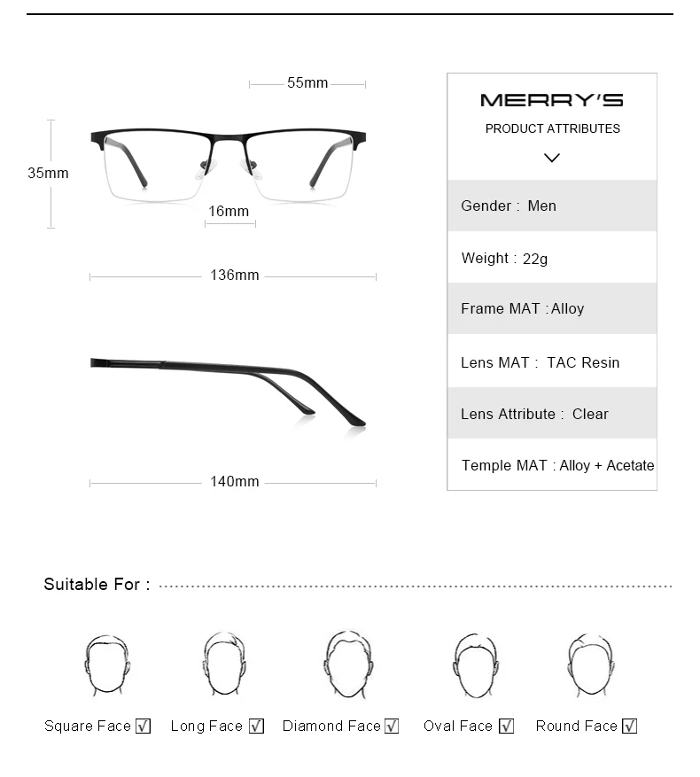 MERRYS дизайн мужские сплав оправа для очков для мужчин квадратный полуоптический Сверхлегкий Бизнес Стиль от близорукости, по рецепту очки S2051