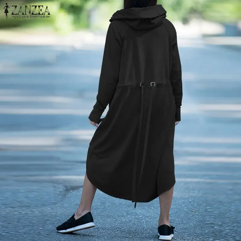 New  ZANZEA Women Irregular Hem Coats Casual Solid Jackets Female Long Outwear Side Pockets Zip Overcoat