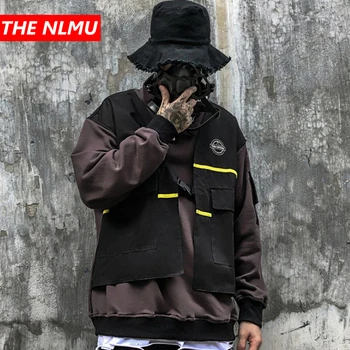 

Men Hip Hop Fake Two Pieces Sweatshirt Pullover Streetwear Men Women Vintage Turtleneck Hoodie Tops Autumn 2019 Harajuku WG620