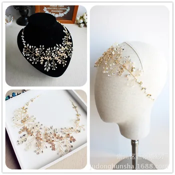 

Xl011 Bridal Headdress With Crystals, Flower Leaves, Handmade Hair With Protein Crystal, Korean Bridal Hair Ornament, Amazon