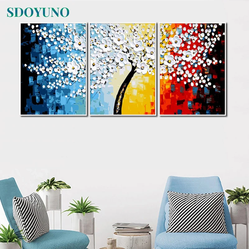 

SDOYUNO 3Pcs 40x50cm Painting By Numbers For Adult Colorful Tree DIY Frameless Paint By Numbers On Canvas Handpainted Wall Art