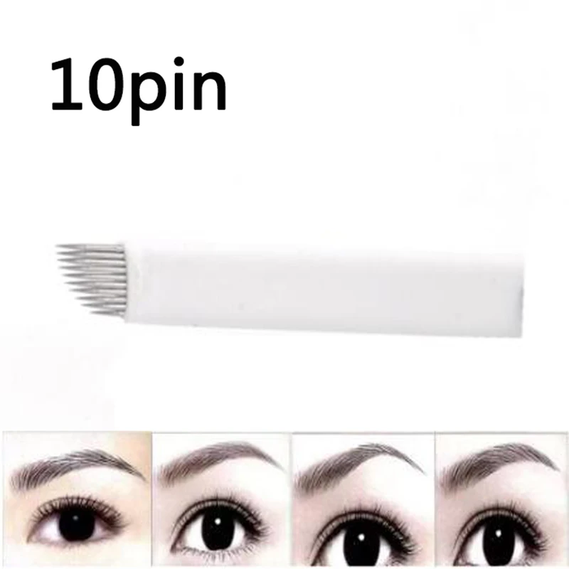 

50PCS 10 Pin PCD 3d Permanent Makeup Eyebrow Tattoo Blade Microblading Needles for 3D Manual Tattoo Pen Eyebrow Line Tools