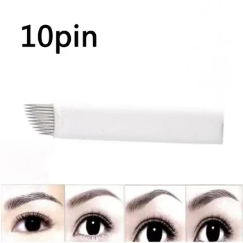 

50PCS 10 Pin PCD 3d Permanent Makeup Eyebrow Tattoo Blade Microblading Needles for 3D Manual Tattoo Pen Eyebrow Line Tools