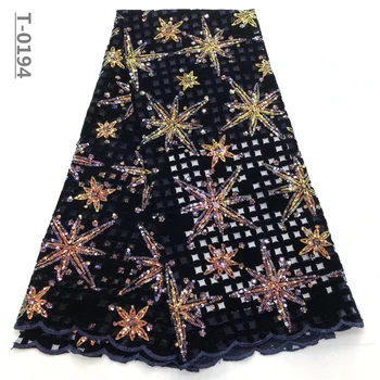 

New Arrival Sequins Lace Fabrics African Nigerian Tulle Mesh Lace Fabric for Wedding Velvet Lace Fabrics with Sequins