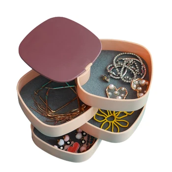 

Earring Storage Box, 4-Layer Holder, Makeup Necklace Creative Desktop Decorative Small Container with Mirror