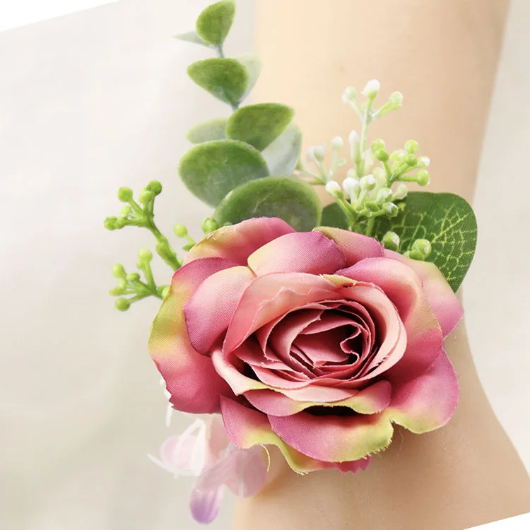 YO CHO Свадебный планировщик розы Искусственный шелк цветок на запястье корсаж браслет жених бутоньерка белый свадебный для мужчин свадебные цветы - Цвет: L Wrist Flower