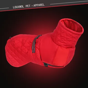 

Winter Clothes for Dog Woven Jacket for Dogs Reflective Coat Warm Cotton Windproof with Harness Fleece Medium Large Pet Dogs Red