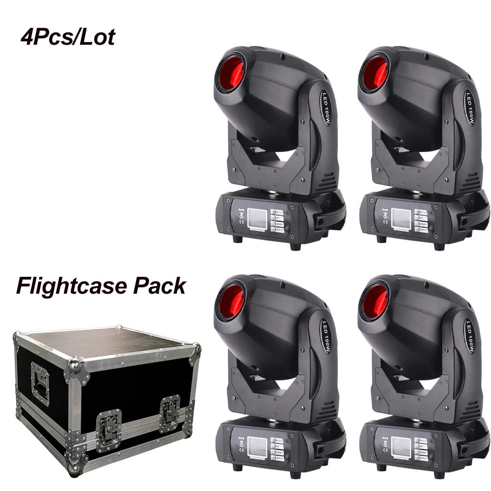 Flightcase Pack 4 шт./лот, новейший светодиодный светильник с движущейся головкой 100 Вт, цветовая температура 7500 K-8000 K, диско-DJ, вечерние, для ночного клуба, сценический светильник ing - Цвет: Flightcase Pack