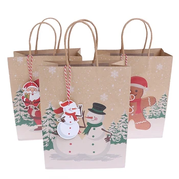 

6Pcs New Khaki Christmas Gift Bags Santa Kraft Paper Bag with Handle Christmas Gift Package Party Candy Bags Xmas Decor Storage