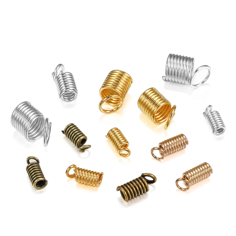 20-50pcs Stainless Steel Spring Crimp Clasps Leather Cord Ends End Caps  Connectors For DIY Bracelet Necklace Jewelry Making