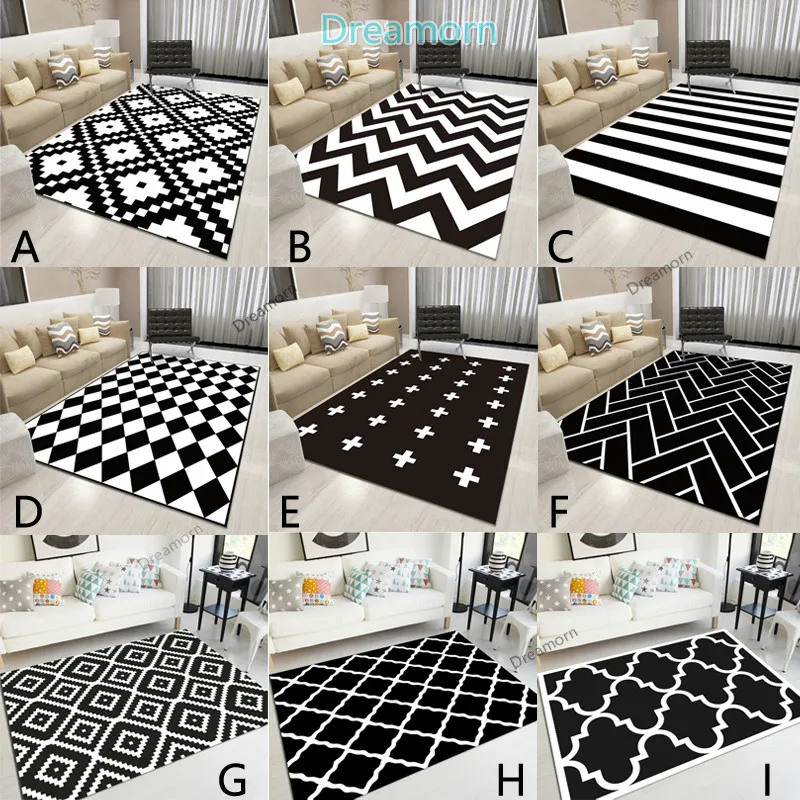 Online Alfombras geométricas nórdicas en blanco y negro alfombra de sala de estar alfombra de dormitorio minimalista moderno piso alfombra de cabecera balcón alfombras para pasillo