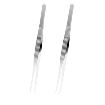 

2pcs Pet Accessories Stainless Steel Reptile Feeding Tweezer Portable Rust-proof Professional Long Non Slip Straight Curved Tip