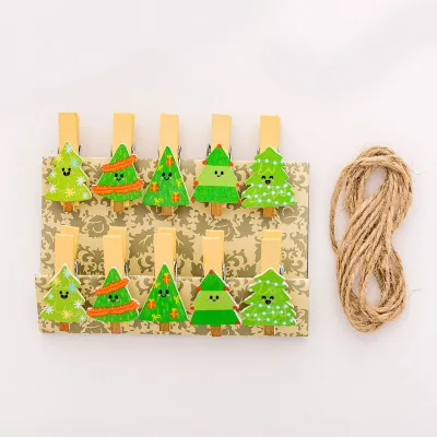 3 10 шт./компл. красочные рождественские небольшой зажим пеньковая веревка декоративная фоторамка бумажная для съемки с креплением настенный маленький деревянный зажим - Цвет: 3