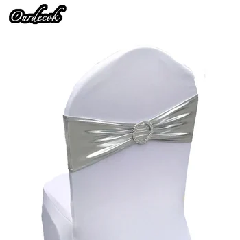 

50 Pieces/lot Shiny Foil Stretch Chair Cover Bands With Plastic Buckle for Wedding Party Decoration Product Supplies 2016 New
