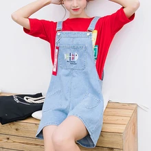 Новые джинсовые комбинезоны женские летние милые комбинезоны весенние джинсовые комбинезоны шорты женские вышитые рыбий комбинезон Jumpsui