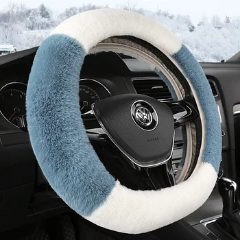 

KKYSYELVA Warm Fur Car steering wheel cover Winter Woolen Interior Accessories 38cm wool Auto Steering-wheel Covers